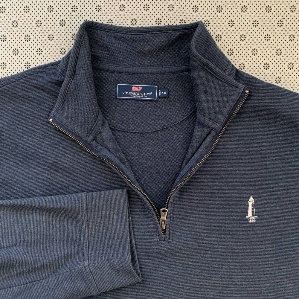 Vineyard Vines Quarter Zip Pullover Navy Blue Lighthouse Emblem XXL Cotton